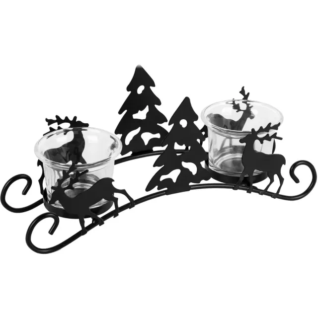 Unyqoos Sfeervolle metalen kandelaar set met hert voor kerstdecoratie binnenshuis Zwart