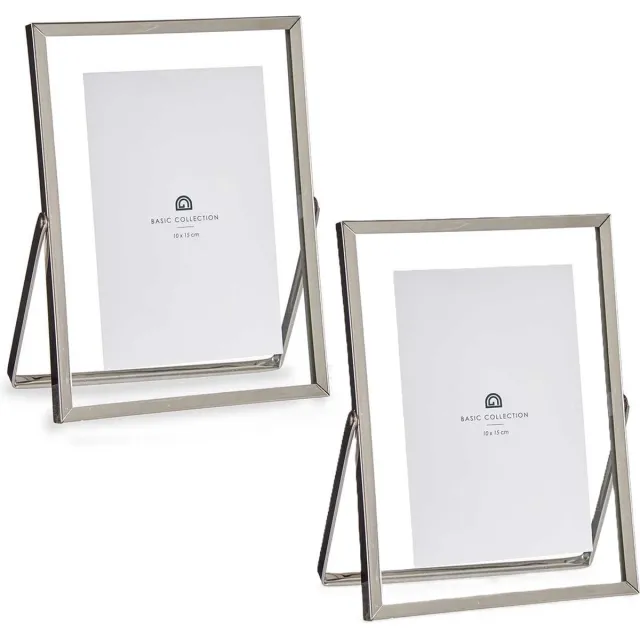 Giftdecor Fotolijstje voor 10 x 15 cm foto - 2x - zilver - metaal - Modern - frame 16 x 21 cm
