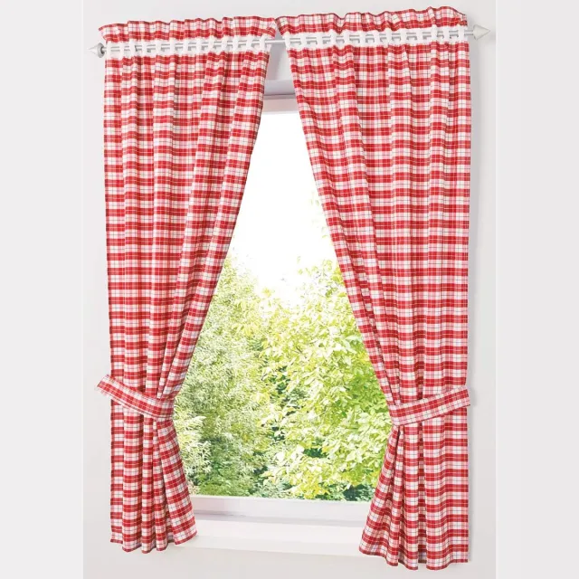 QTTVBTNA Gordijnen – 2 stuks – 80x120 cm – Rood-Wit Ruitjes – Landelijk – Verduisterend – Met Tunnelband – Voor Keuken & Woonkamer