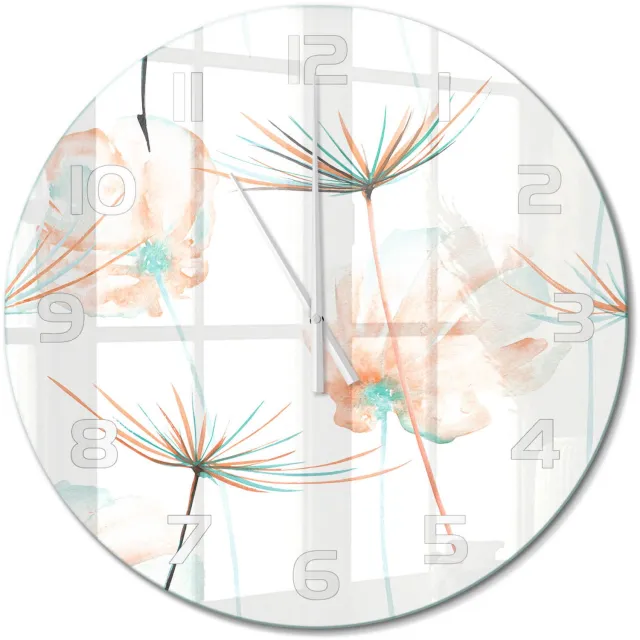 TULUP Wandklok - Paardebloem Klok Glas Met Opdruk - fi60 cm - Oranje Moderne Wandklok Glas - Witte handen - Ronde Klok - Decoratieve Glazen Klok - Glazen Wandklok Design