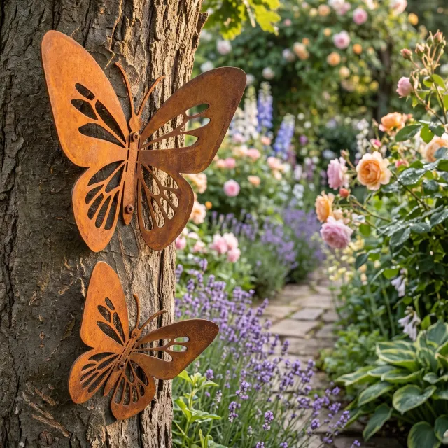 Lifestaal Metalbird Vlinder set - Tuindecoratie buiten - Cortenstaal - 22cm en 16cm - Lifestaal Cortenstaal | Vlinder set
