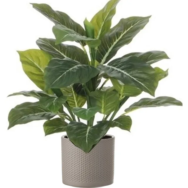 Mica Decorations Kunstplant Aroskelk - groen - H49 cm - in keramiek bloempot - taupe - D15 x H13 cm - Philodendron - Kamerplanten