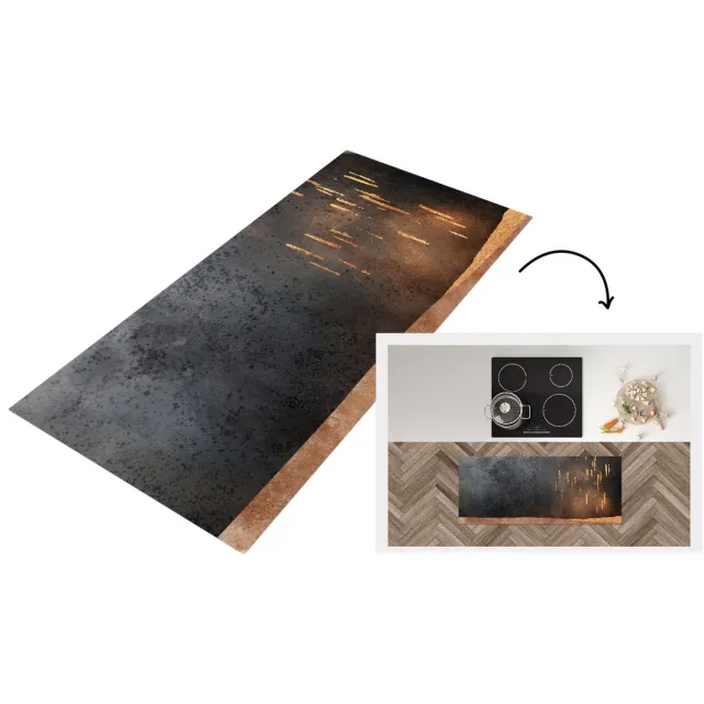 KitchenYeah Keukenloper - Loper keuken - Abstract - Goud - Design - Keukenloper vinyl Multicolor