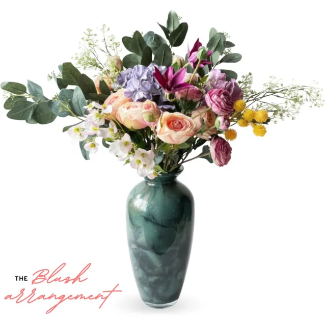 Mijn Bloem Zijden Boeket - Paarse en roze tinten - 14 stelen - ± 80 cm - Kunstbloemen - Nepbloemen - Valentijn & Moederdag Cadeau The Blush Arrangement
