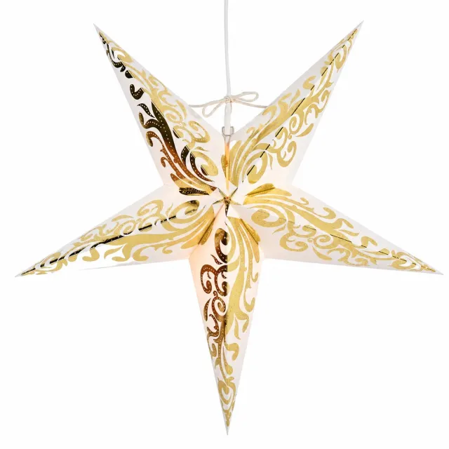 Konstsmide Konst Smide – Hangende Kerstster met Verlichting – Ø 45 cm – Inclusief E14 LED-lampje en 3,5 Meter Kabel – Wit met Goud