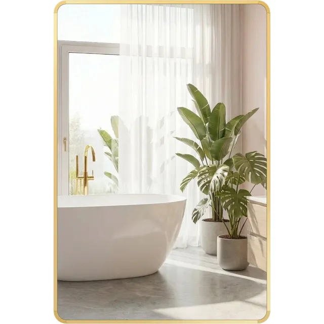 Songmics Spiegel - Spiegel staand - Aluminium Frame - Met Veiligheidsfolie en 2 Ophangmogelijkheden Lichtgoud