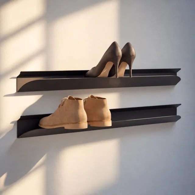 Indusigns zwart schoenenrek - Staal - 79x11x10 cm - Industrieel & modern design