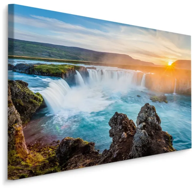 karo-art Schilderij - IJslandse waterval bij zonsondergang, multi-gekleurd, 4 maten, premium print Multikleur