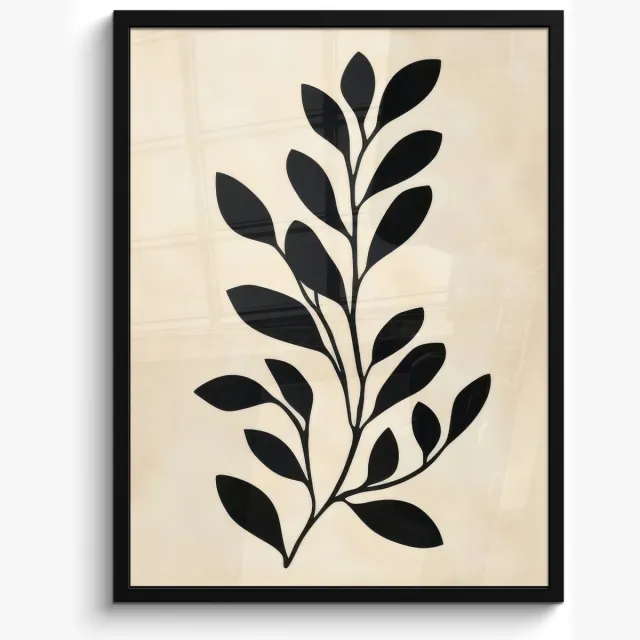 FrameYourWall Poster in lijst - Fotolijst 50x70 cm - Posters - Minimalistisch - Tak - Bladeren - Zwart - Posterlijst zwart - Decoratie - Wanddecoratie woonkamer - Muurdecoratie slaapkamer