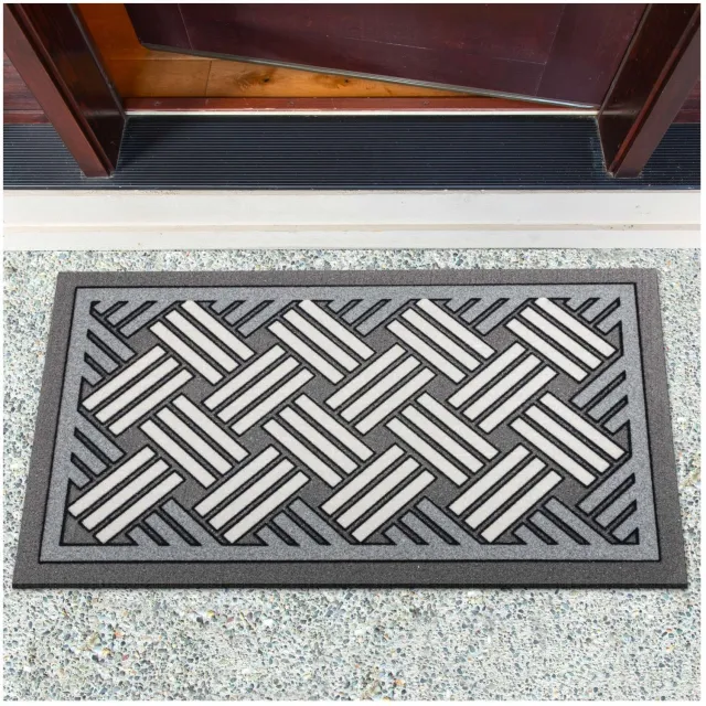 ANRO Vlechtwerk Deurmat Grijs 40x68 cm - Antislip - 3D-effect