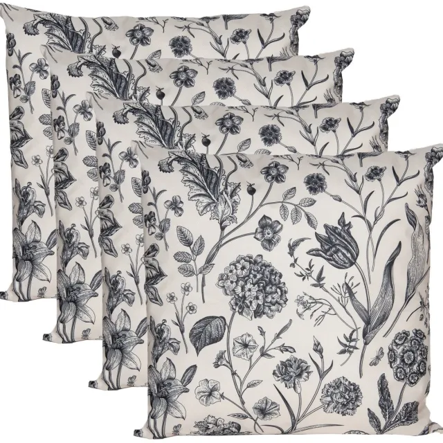 Anna's Collection Sierkussen voor binnen en buiten - 4x - vintage flowers - creme wit - 60 x 60 cm - tuinkussen