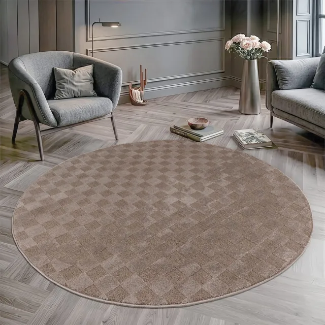Muratap Vivant Chesterfield - Rond Vloerkleed Laagpolig Effen - Taupe- 200 CM Ø