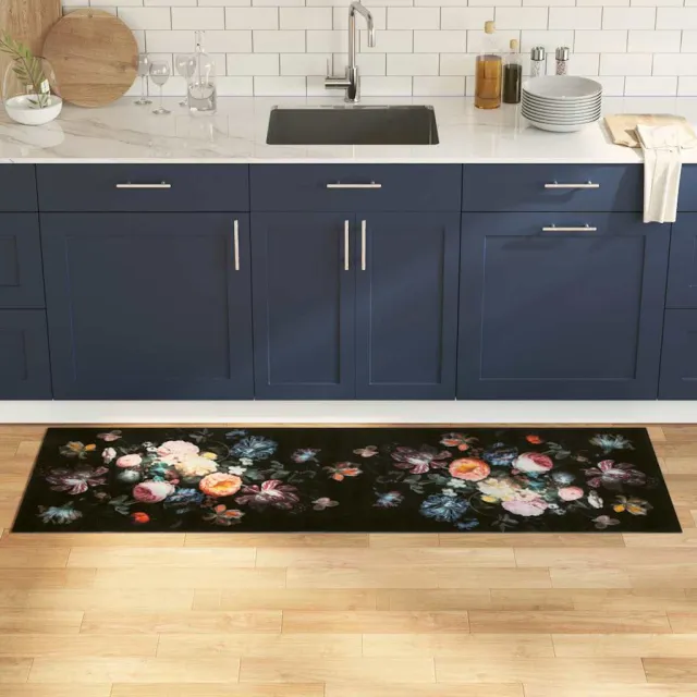 vidaXL Keuken Vloerkleed Zwart 180 x 60 cm Fluweel