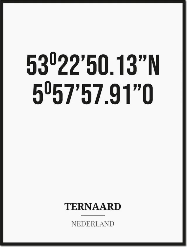 Studio216 Poster/kaart TERNAARD met coördinaten zwart, wit