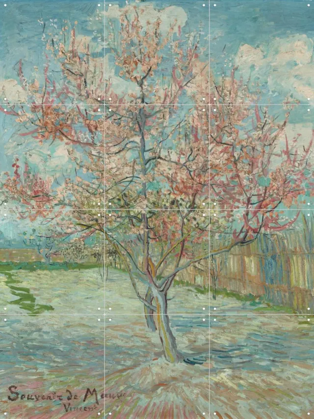 IXXI Pink peach trees, Vincent van Gogh (1853 - 1890) & Kröller-Müller Museum - 60 x 80 cm - Grote wanddecoratie en posters - Kleurrijk, Klassiek Blauw