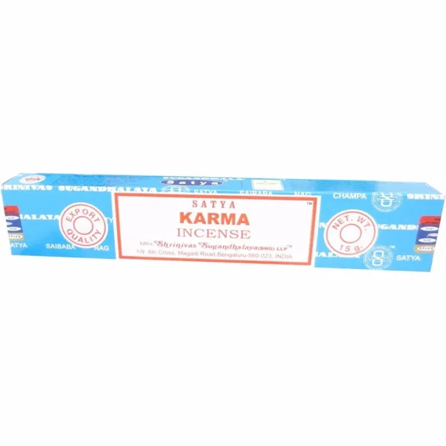 Nag champa Satya Nag Champa wierook stokjes - Karma - 1x pakje van 12 stuks - 15 gram Lichtblauw