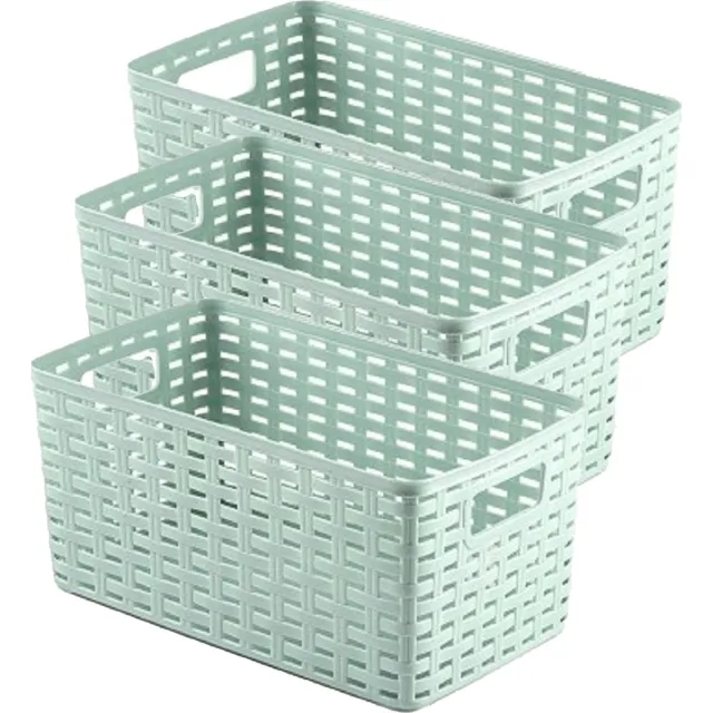 PLASTICFORTE Opbergmand - 3x - Kastmand - rotan kunststof - mintgroen - 5 Liter - 15 x 28 x 13 cm