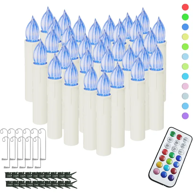 NAIZY LED Kaarsen 30 Stuks - RGB Kleurwisselend - Kerstboomkaarsen met Clip - Timer & Afstandsbediening - IP44 - Zonder Batterijen - NAIZY Multicolour licht