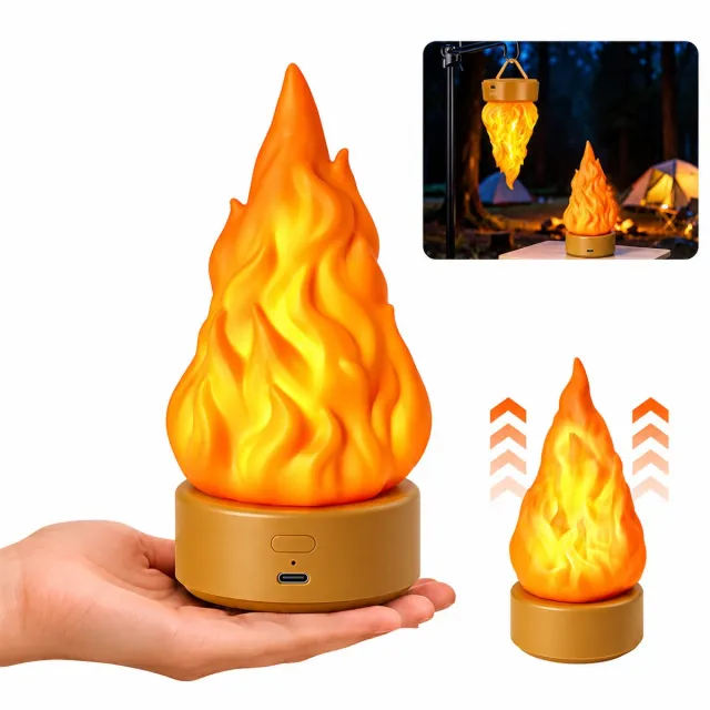 VHV Vlamlamp - Oplaadbare LED nachtlamp met realistisch vlameffect en 3 lichtstanden - USB-oplaadbare tafellamp voor sfeerverlichting thuis en op de camping - Halloween - Halloween decoratie Oranje