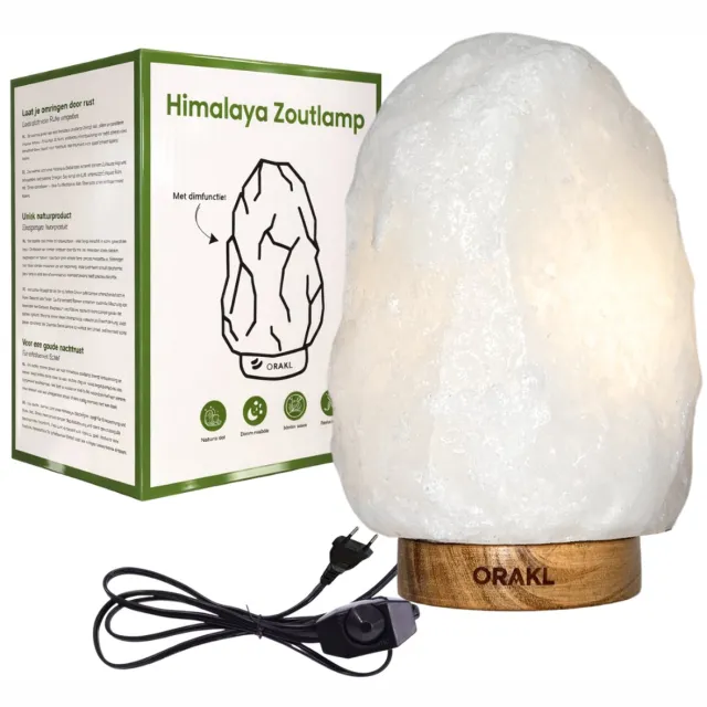 Orakl Dimbare Himalaya Zoutlamp Bliss - 2-4 KG en ca. 20 cm - Nachtlamp - Tafellamp - Cadeauverpakking Wit