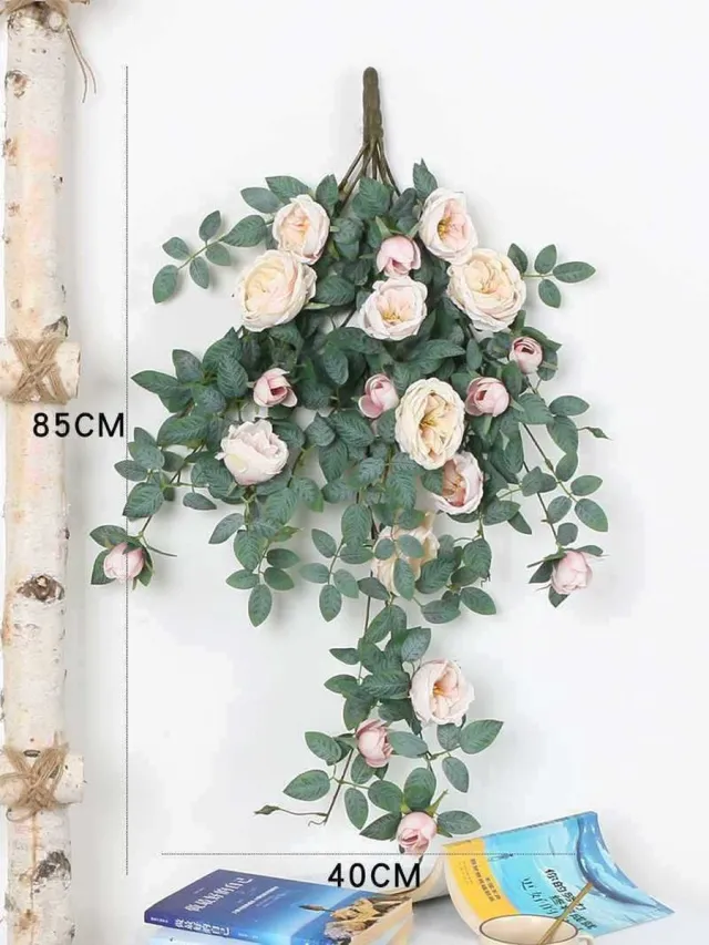 Shagam Champagnekleurig kunstmatige rozenhanger - 85cm - Kunstmatige Roozen - Schone en Elegante Hanger - Romantische Thuis Decoratie - Focal Point van Decoratie - Huisdecoratie - huwelijksdecoratie - feestdecoratie- Gemakkelijke Installatie