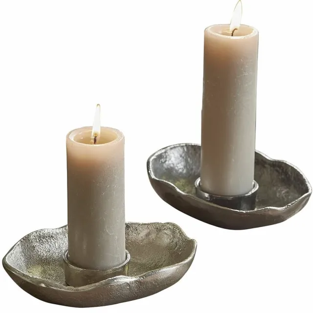 Loberon Kaarsenhouder set van 2 Quilvano zilverkleurig/zwart