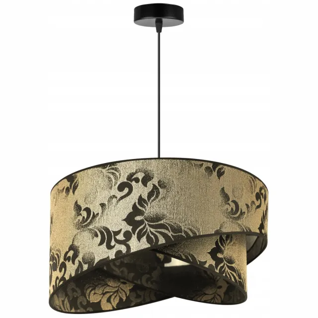HOME LIGHT Light-Home WERONA – Hanglamp / Plafondlamp – Zwart Metaal – Gouden Stoffen Kap – Hoogte Verstelbaar