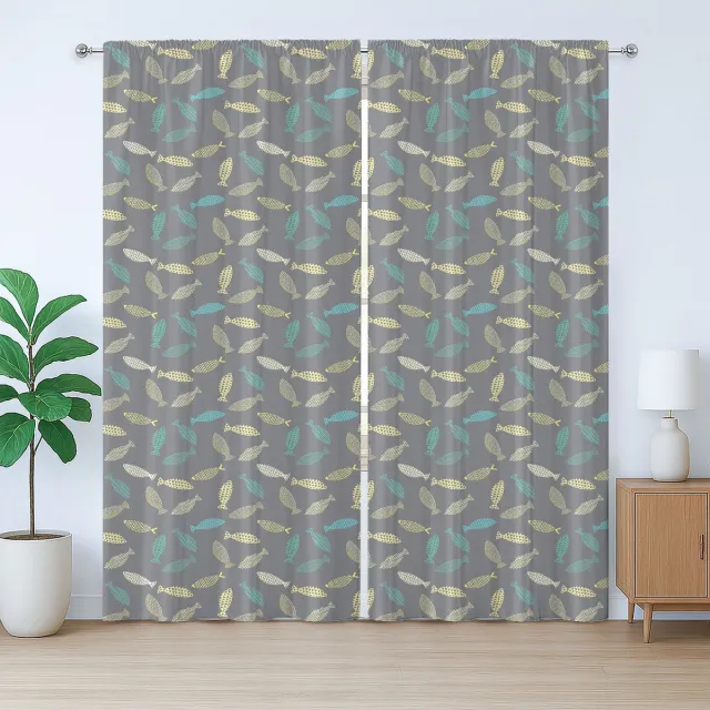 ABAKUHAUS Rustiek Visgordijn, Abstracte Vis, met Bandjes voor de Woonkamer met Lussen en Haken, 280 x 245 cm, Multicolor