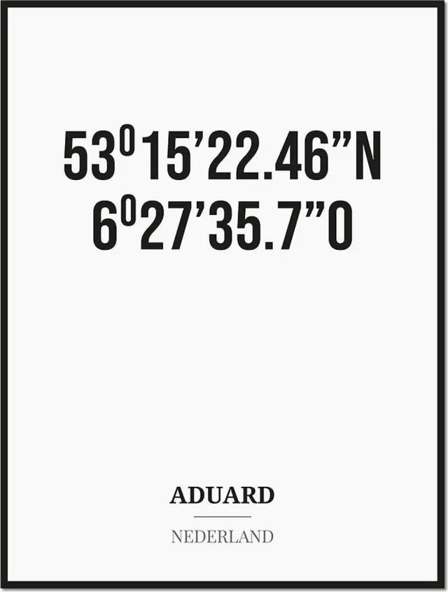 Studio216 Poster/kaart ADUARD met coördinaten zwart, wit