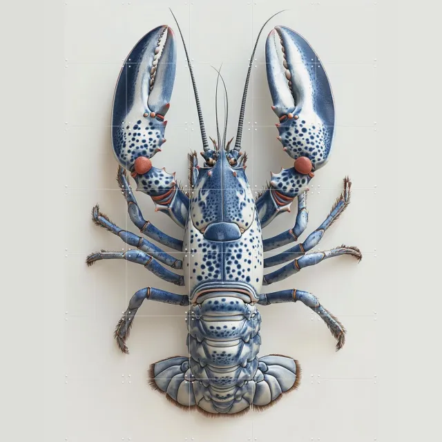 IXXI Delfts blauwe kreeft - Wit, Margriet Hulsker - 100 x 140 cm - Grote wanddecoratie en posters - Realisme, Illustraties, Keuken, Woonkamer Blauw / Koele tinten