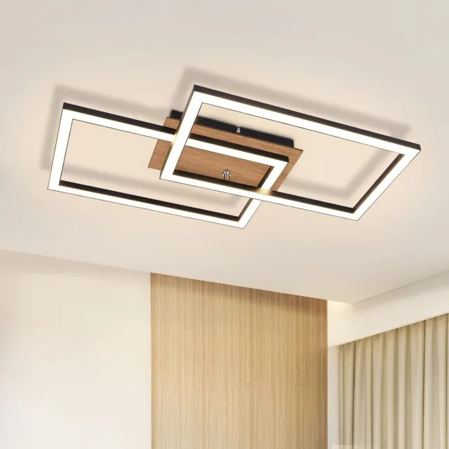 Glitzerlife Plafondlamp - Moderne Rechthoekige Ledverlichting - Draaibaar Frame - Warm Wit Licht - Flikkervrij En Energiezuinig - Hout En Kunststof - 24W - 50cm - Zwart En Houtkleur Zwart 2 Flammig