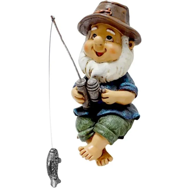 GelldG Tuinkabouter - Hars Tuinfiguur met Visstok - UV-bestendig Waterdicht Kleurvast met Realistische Details - Geschikt voor Buiten Tuin Gazon - Hars Materiaal - 10x7.5x4 cm Veelkleurig