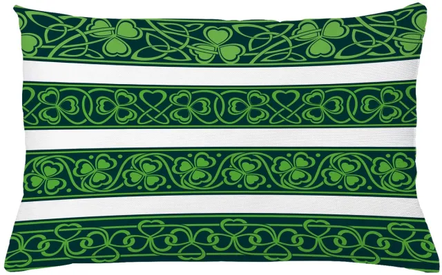 ABAKUHAUS irisch Kussenhoes, Shamrock Borders Kunst, Wasbare Kussenhoes met Ritssluiting, Kleurechte Heldere Kleuren en Dubbelzijdige Print, 65 x 40 cm, Bos Groen Wit