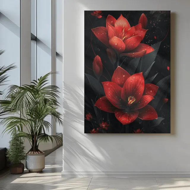 Trendex Global Canvas Schilderij - Rode Bloemen - 120x80x2 cm rood