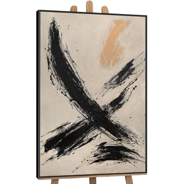 YS Canvas schilderij 140x100 cm handgeschilderd kracht van de penseelstreek – YS-Art Gallery – Lijst: Zwart – Luxe wanddecoratie Black