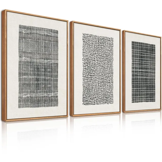 Ibenzoa Moderne abstracte wanddecoratie set van 3 met geometrische patronen voor woonkamer en kantoor kleur j