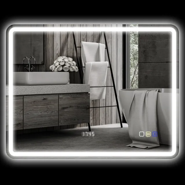 STILVORA Badspiegel – 90 x 70 cm – LED-Verlichting Met Drie Lichtkleuren – Glas – Zilver – Wandmontage Met Bluetooth En Klok Silver