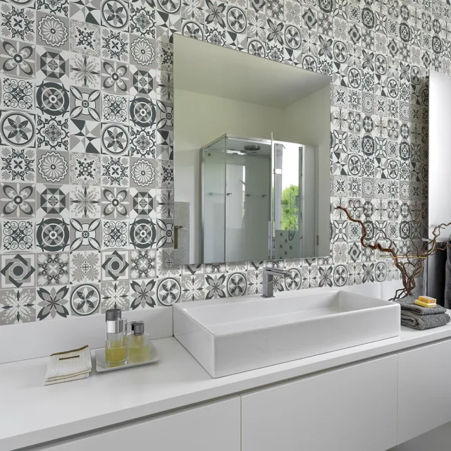 Ambiance Sticker Zelfklevende tegelmuurstickers voor keuken en badkamer - 30 cementtegelstickers (AZULEJOS JUONAS) - 30 stickers 20x20cm Multi color
