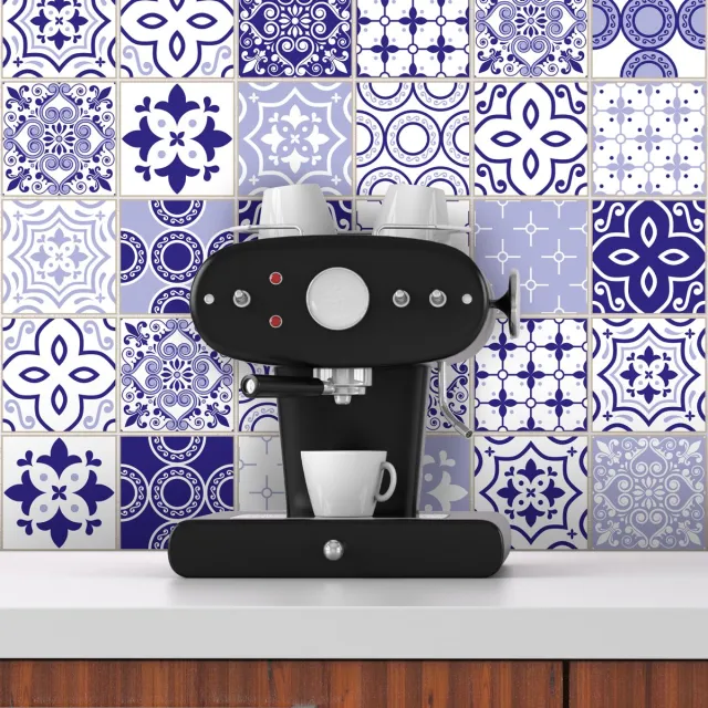 Ambiance Sticker Zelfklevende muurstickers met Mykonos cementtegelmotief voor keuken en badkamer - 30 stickers van 10x10 cm Multi color