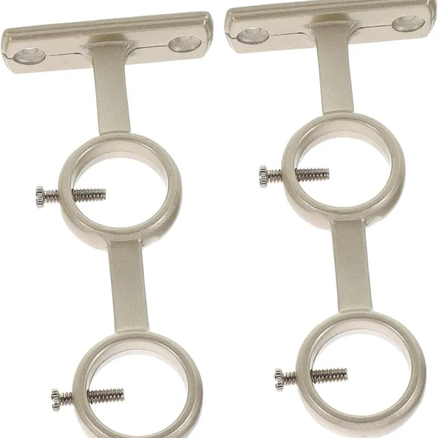 oneay Gordijnroedebeugel, set van 2 dubbele gordijnroedehouders, dubbele roedebeugels, haken voor woonkamer, slaapkamer, gordijnroedes (Zilver)