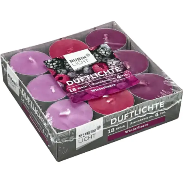 Rubin Licht Geurtheelichtjes Winterbeere - Winterbes - 18 stuks | Geurkaarsjes met Winter & Kerst Geur - Theelichtjes - Branduur: 4h Paars