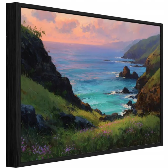 WALLARENA Schilderij op canvas in zwarte lijst - 40x30 cm - oceaanlandschap - wanddecoratie woonkamer en slaapkamer Veelkleurig