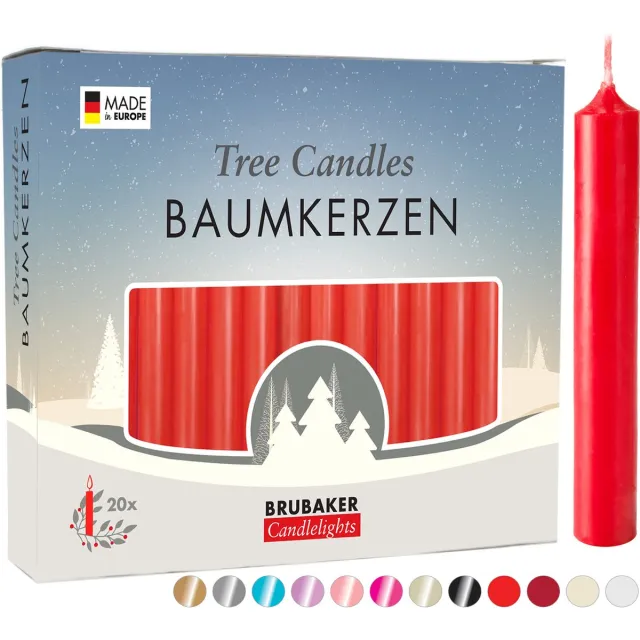 Brubaker 20 Stuks - Boomkaarsen - Rood - Kerstkaarsen - Piramidekaarsen - Kerstboomkaarsen - 95/12.5 mm – Kaarsen - Kaarsjes 20 st. Rood