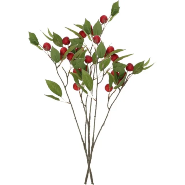 DK design Kunstbloem fruit tak met appels - 3x - 76 cm - rood - Kunst zijdebloemen