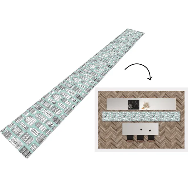 KitchenYeah Keukenloper - Keukenmat - Patronen - Huis - Skyline - Keuken vloerkleed multicolor