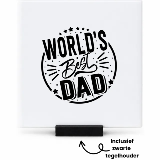 Hacebo World's best dad tegeltje met tegelhouder - Papa - Best dad - tegeltjes met tekst - Vaderdag cadeautje - Cadeau voor papa - Verjaardag - Geschenk - Cadeau - Gift - spreuktegels - 10.8x10.8 CM Wit