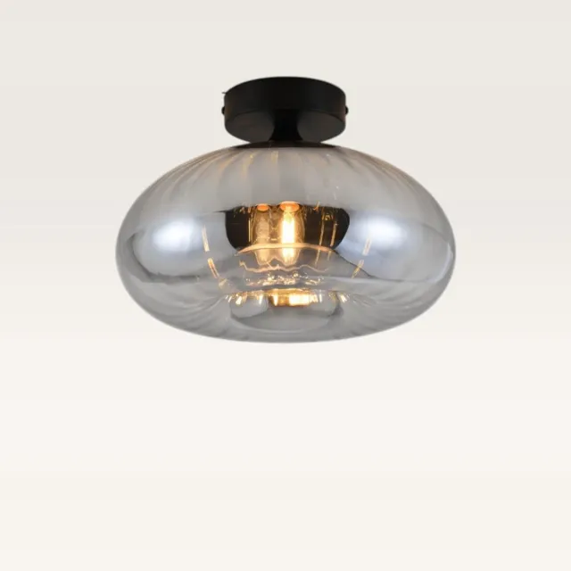 LUSENZ Plafondlamp Zareon vetro fumé - Zilveren bol van rookglas en zwarte drager - Stervormig lichteffect voor binnen - Zonder lichtbron
