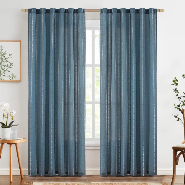 JINCHAN Coastal Stripe Gordijnen - Lichtfilterend - Set van 2 - Blauw en Crème - 140x210 cm Gestreept, Blauw
