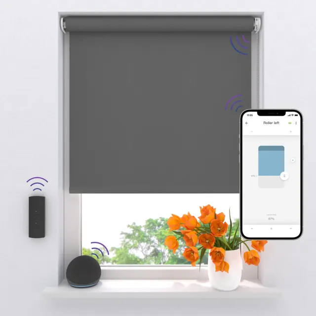 DTCH Elektrisch Rolgordijn Verduisterend - Easy Texture - Anthracite 90 x 275 cm - Motionblinds CMD-02-P