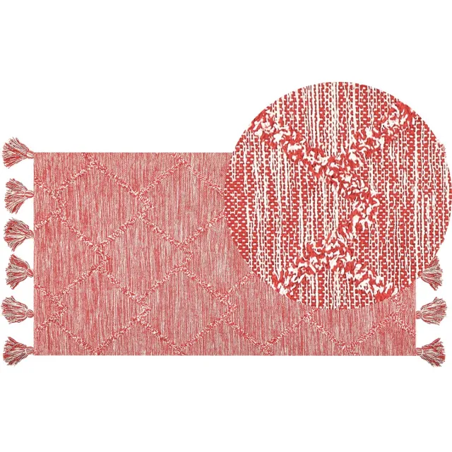 Beliani NIGDE - Laagpolig vloerkleed - Rood - 80 x 150 cm - Katoen